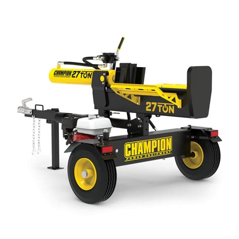 Champion 27 ton log splitter parts - 27 tons of splitting capacity with a large 224cc Champion single-cylinder OHV engine Versatile Converts from horizontal to vertical in seconds, allowing you to handle large, heavy logs with ease Efficient 11-second cycle time, expanded operator area and dependable auto-return valve capable of over 300 cycles per hour Portable